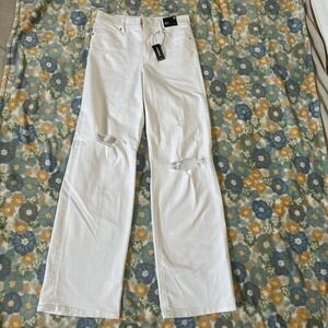 Express White high-waisted wide leg high rise ripped jeans women's 4R NWT